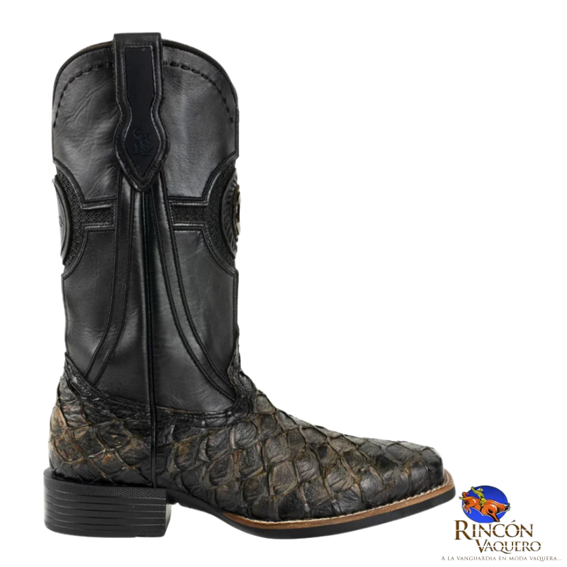 Bota rodeo en piel genuina de pirarucú para caballero