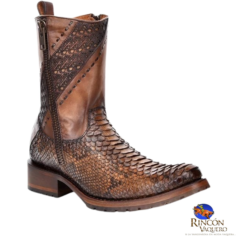 Bota en piel genuina de pitón para caballero
