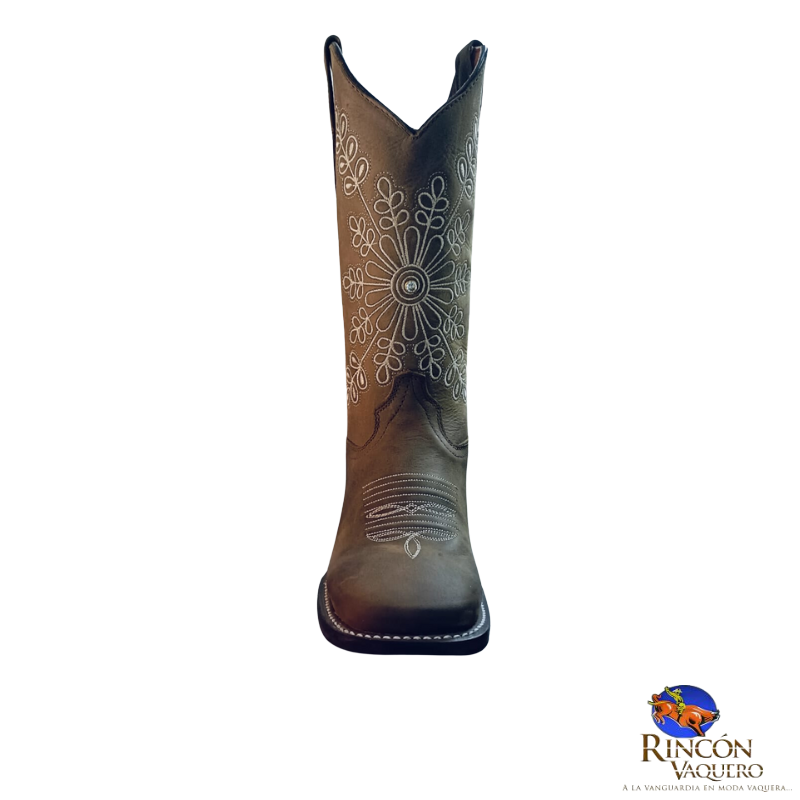 Bota western para dama en piel genuina