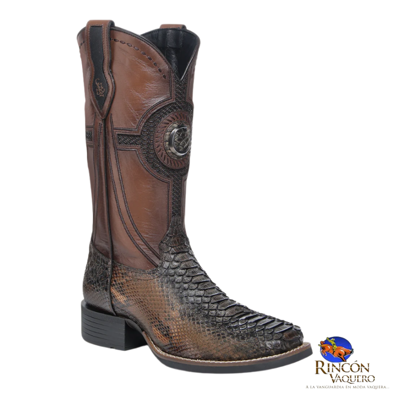 Bota rodeo en piel genuina de pitón para caballero
