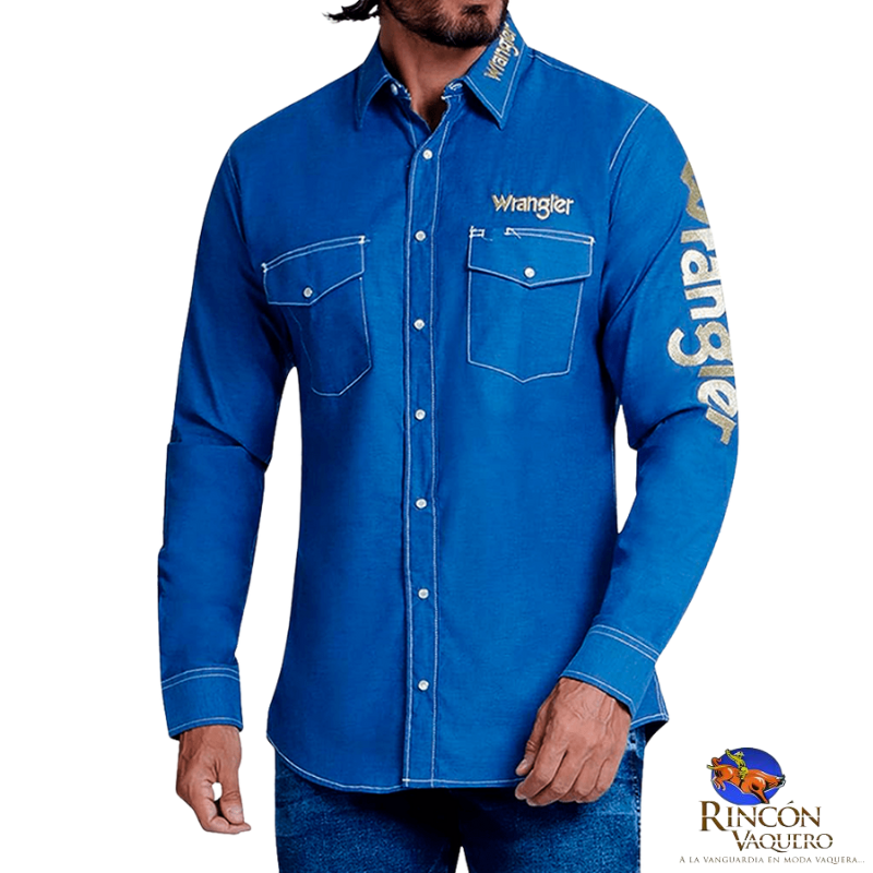Camisa Vaquera Wrangler caballero 20 Logos Slim Manga Larga 942