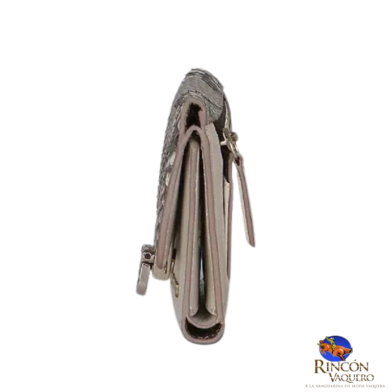 Cartera para dama en piel genuina de pitón color gris
