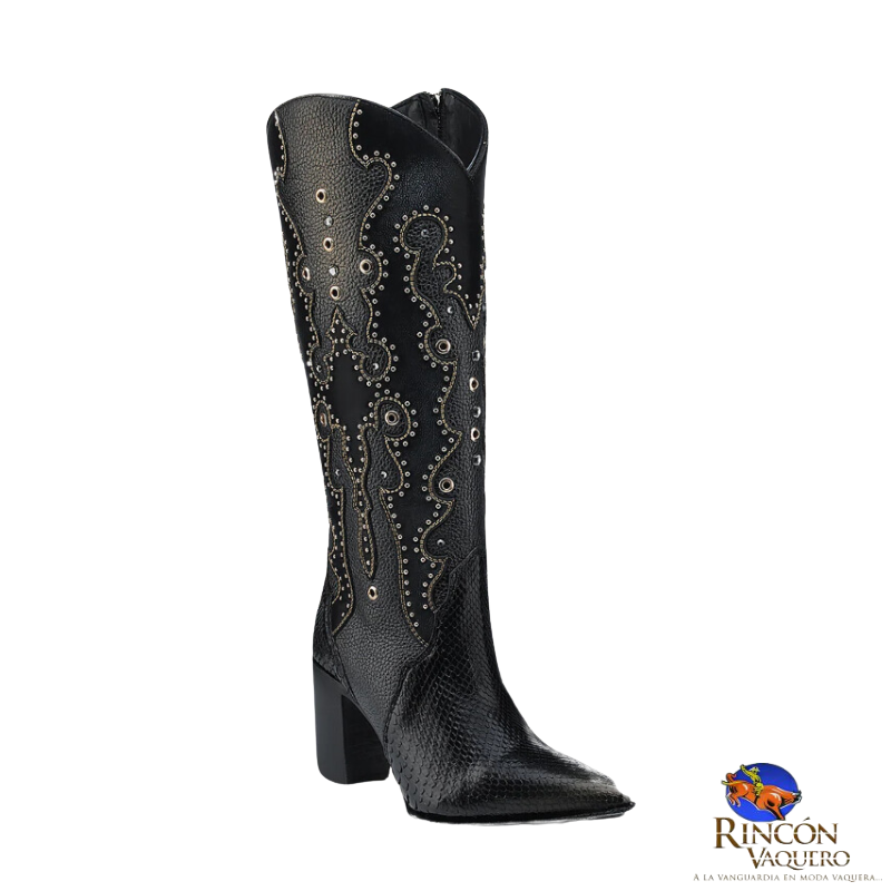 Bota tradicional en piel genuina de pitón para dama