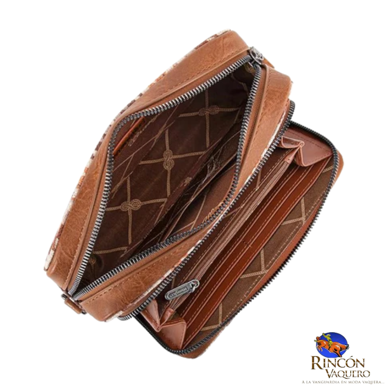 Bolso bandolera Wrangler con estampado retro y compartimento para billetera