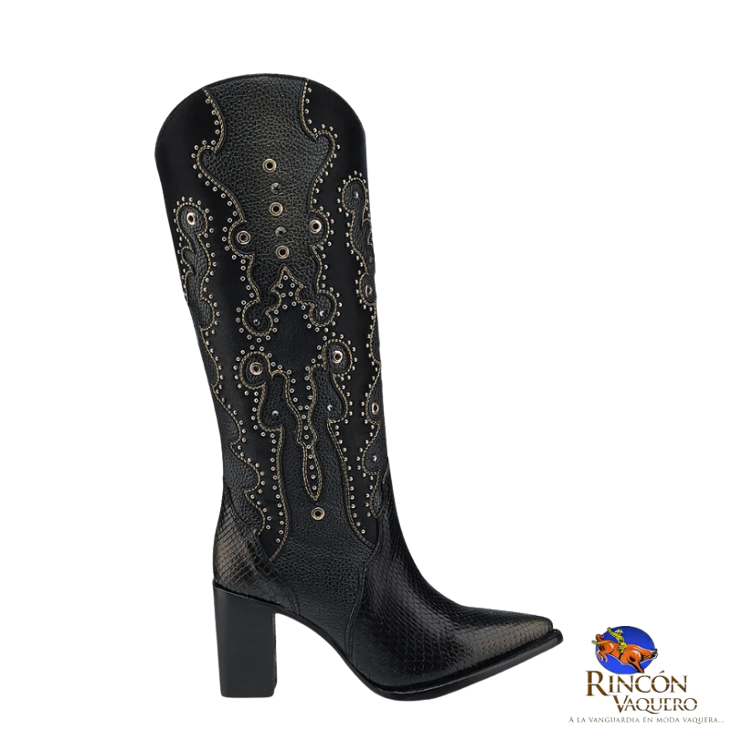 Bota tradicional en piel genuina de pitón para dama