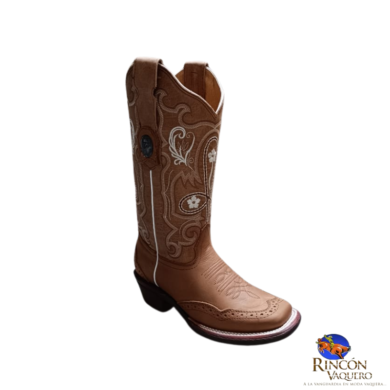 Bota para dama Tombstone en piel de res bordado floreado