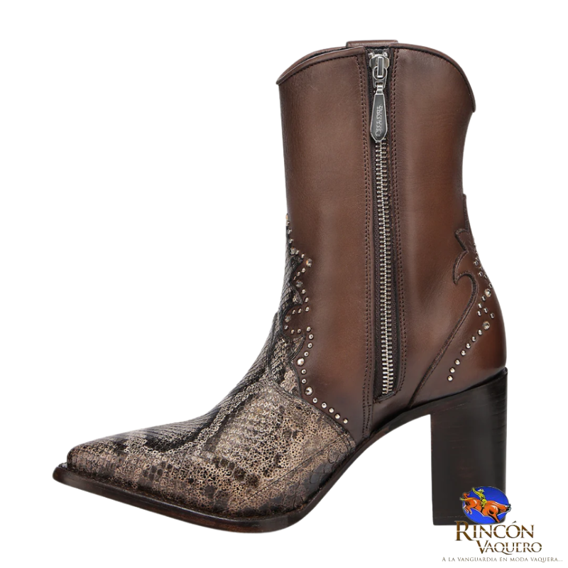 Botín casual en piel genuina de pitón para dama