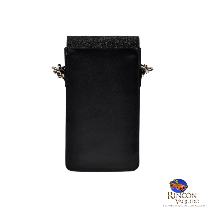 Porta celular negro de piel exótica