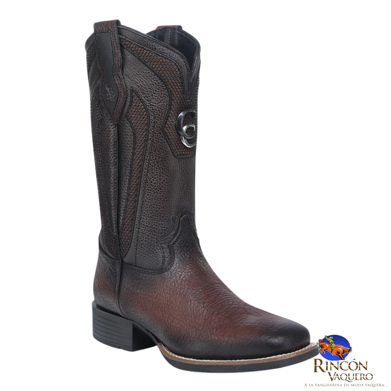 Bota rodeo en piel genuina de bisonte para caballero