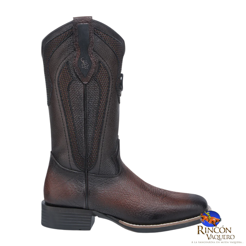 Bota rodeo en piel genuina de bisonte para caballero