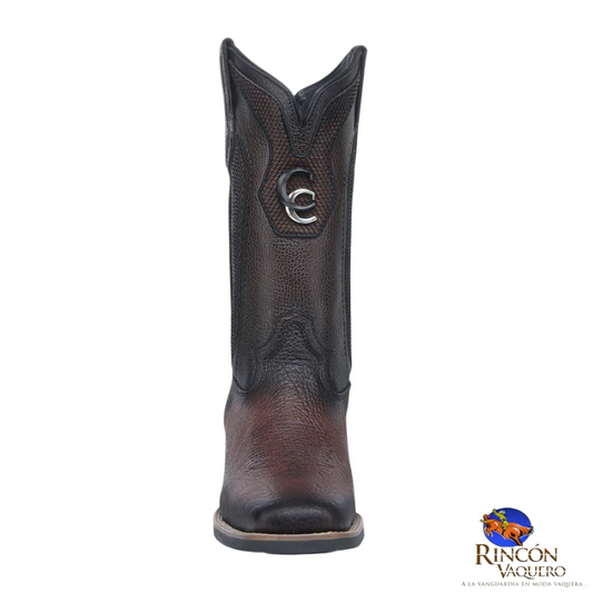 Bota rodeo en piel genuina de bisonte para caballero