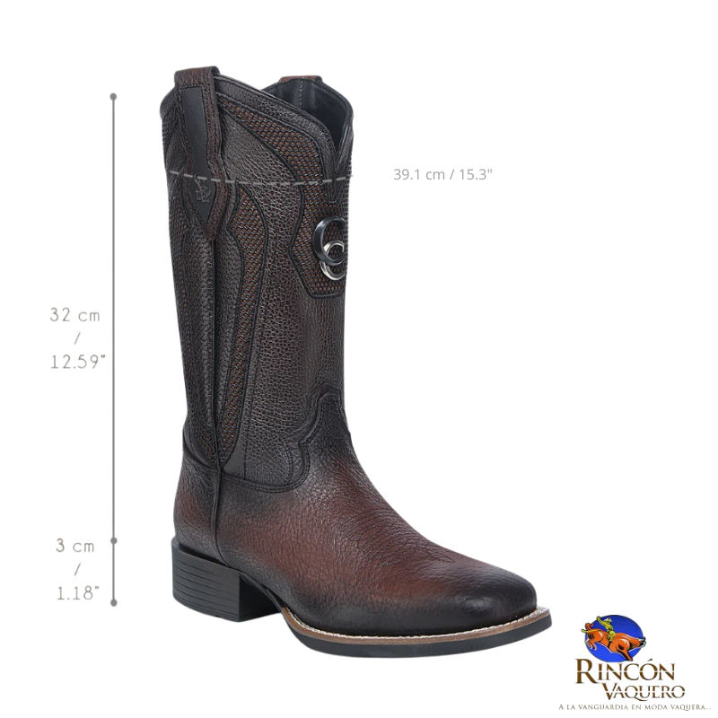 Bota rodeo en piel genuina de bisonte para caballero